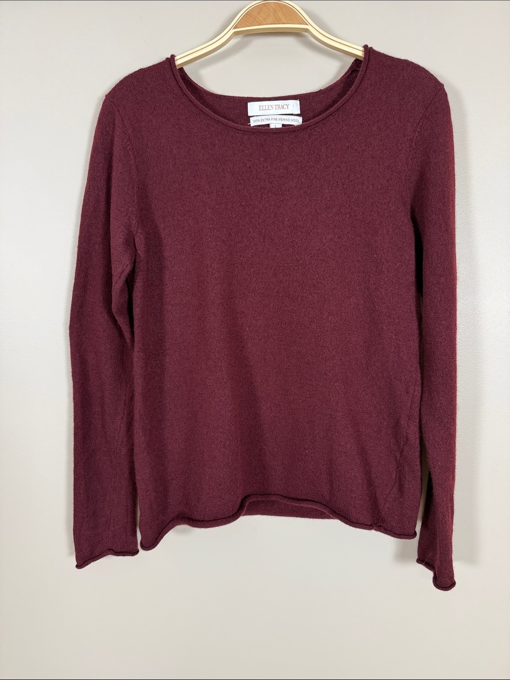 Ellen Tracy Marino Wool Round-Neck Knit Sweater